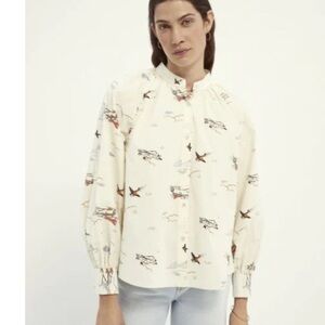 Scotch & Soda Maison Scotch Organic Cotton Ecru Planes Button Down Blouse Med